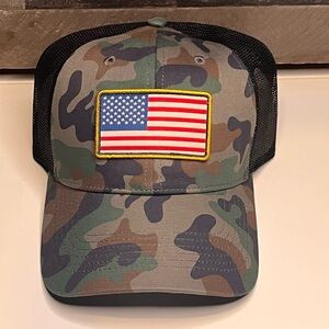 Camouflage Trucker Hat with American Flag Patch
